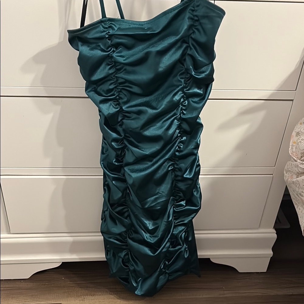Elegant Teal Ruched Mini Dress
